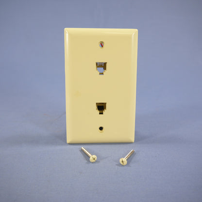 Eagle 3546-4V Ivory Flush Type 625B4 4-Conductor Two Telephone Jack 1G Wallplate