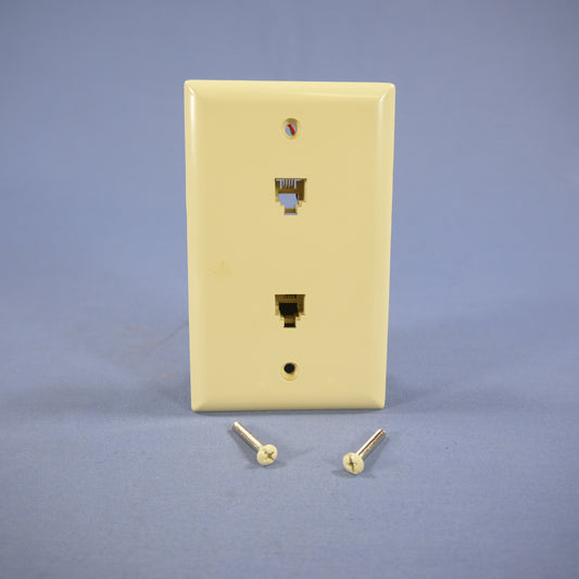 Eagle 3546-4V Ivory Flush Type 625B4 4-Conductor Two Telephone Jack 1G Wallplate