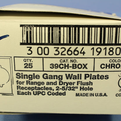 Eagle 39CH Chrome 1-Gang Power Outlet 2.156" Chrome Plated Steel Wallplate 25pcs