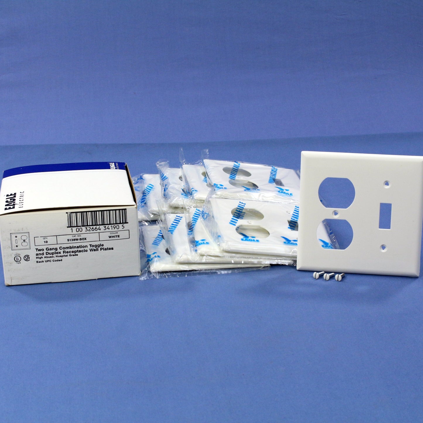 Eagle 5138W White 2-Gang Toggle Duplex Unbreakable Nylon Wallplate Cover 10pcs