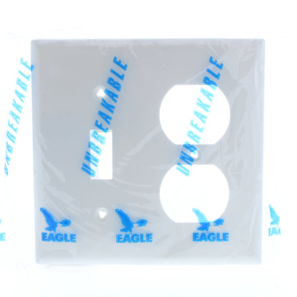 Eagle 5138W White 2-Gang Toggle Switch Duplex Outlet Unbreakable Wallplate Cover