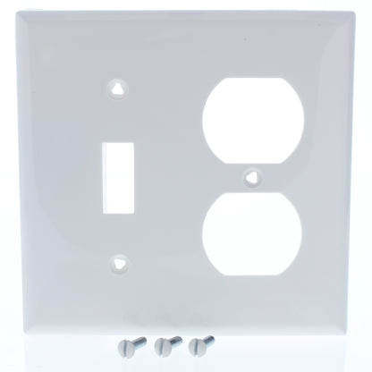 Eagle 5138W White 2-Gang Toggle Switch Duplex Outlet Unbreakable Wallplate Cover
