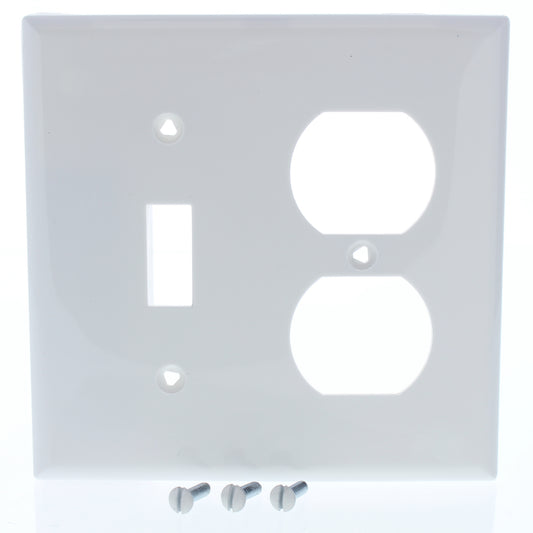 Eagle 5138W White 2-Gang Toggle Switch Duplex Outlet Unbreakable Wallplate Cover