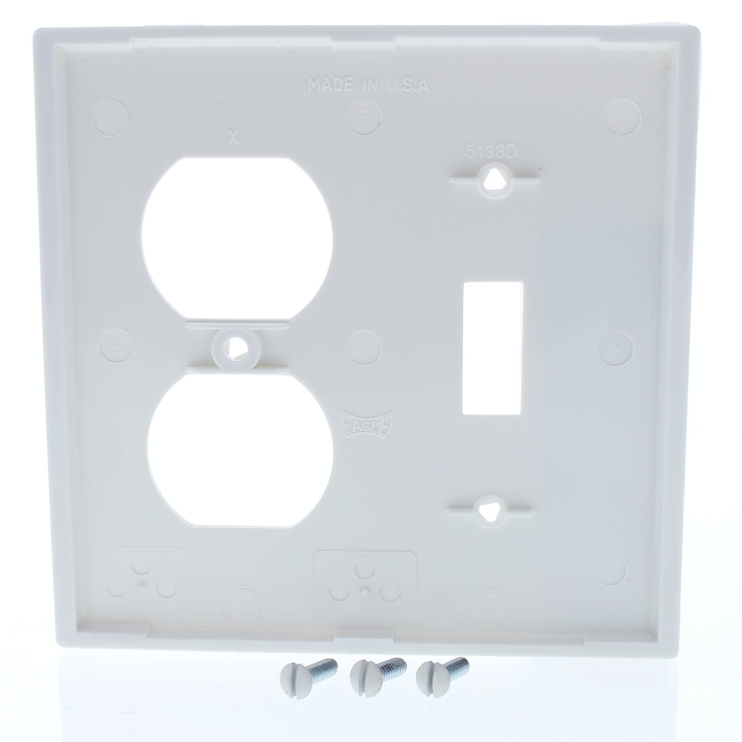 Eagle 5138W White 2-Gang Toggle Switch Duplex Outlet Unbreakable Wallplate Cover