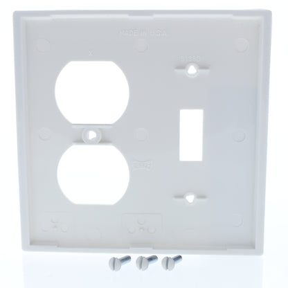 Eagle 5138W White 2-Gang Toggle Switch Duplex Outlet Unbreakable Wallplate Cover