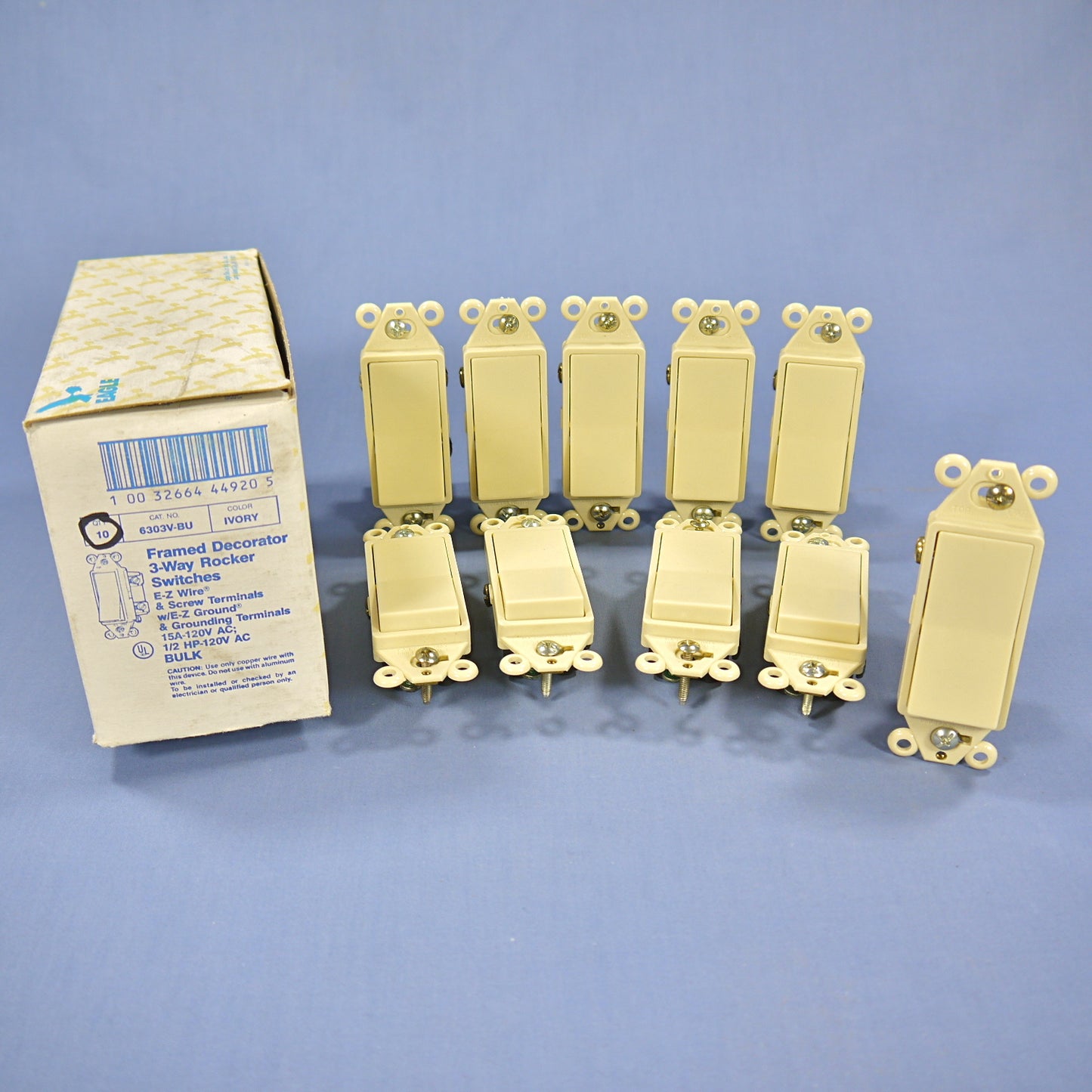 Eagle 6303V 3-Way Ivory Framed Decorator Rocker Wall Light Switch 15A 120V 10pcs