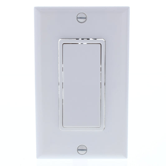 Eagle 6351W White Decorator Rocker Switch Single Pole 15A 120/277V + Wallplate
