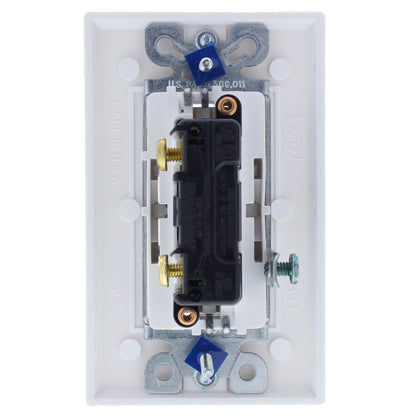Eagle 6351W White Decorator Rocker Switch Single Pole 15A 120/277V + Wallplate