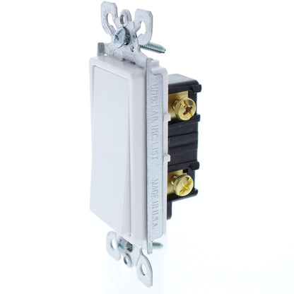 Eagle 6351W White Decorator Rocker Switch Single Pole 15A 120/277V + Wallplate