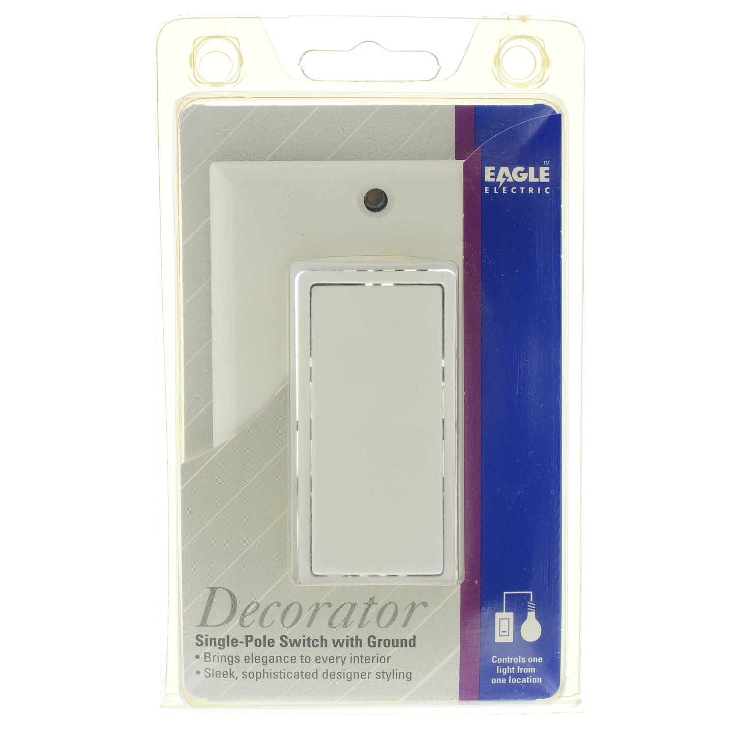 Eagle 6351W White Decorator Rocker Switch Single Pole 15A 120/277V + Wallplate