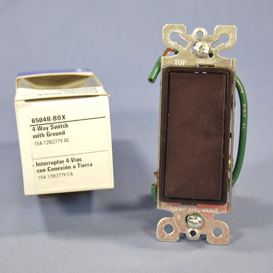 Eagle 6504B Brown Commercial Grade 4-Way Decorator Rocker Wall Light Switch 15A