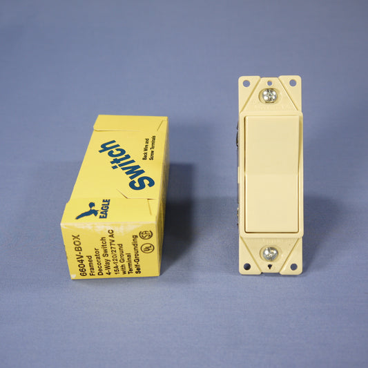 Eagle 6604V 4-Way Ivory Framed Decorator Rocker Wall Light Switch 15A 120/277V