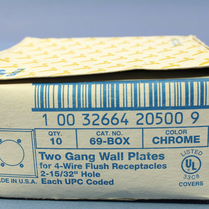 Eagle 69 Chrome 2-Gang Power Outlet 2.15" Chrome Plated Steel Wallplate 10pcs