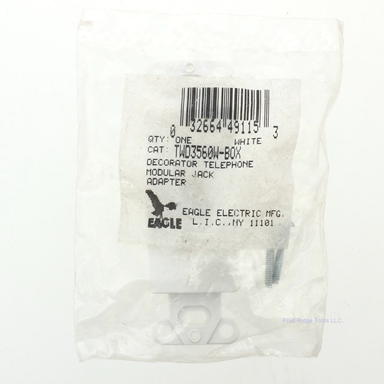 Eagle TWD3560W White 1-Gang Decorator Telephone Modular Jack Adapter Insert