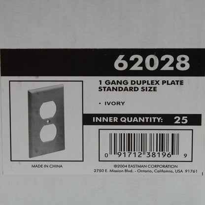Eastman 62028 Ivory 1-Gang Duplex Outlet Thermoplastic Nylon Wallplate 25-Pack