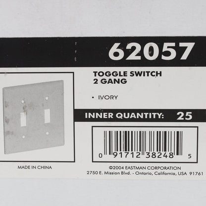 Eastman 62057 Ivory 2-Gang Toggle Switch Nylon Wallplate Plastic Covers 25-Pack