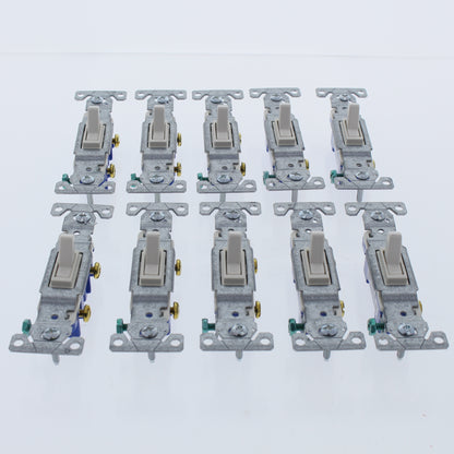 10 Eaton Lt Almond Quiet Toggle Wall Light Switches Single Pole 15A 1301-7LA