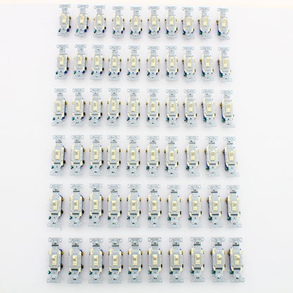 Eaton 1303-7A Almond Residential Toggle Wall Light Switches 3-Way 15A 120V 60pcs