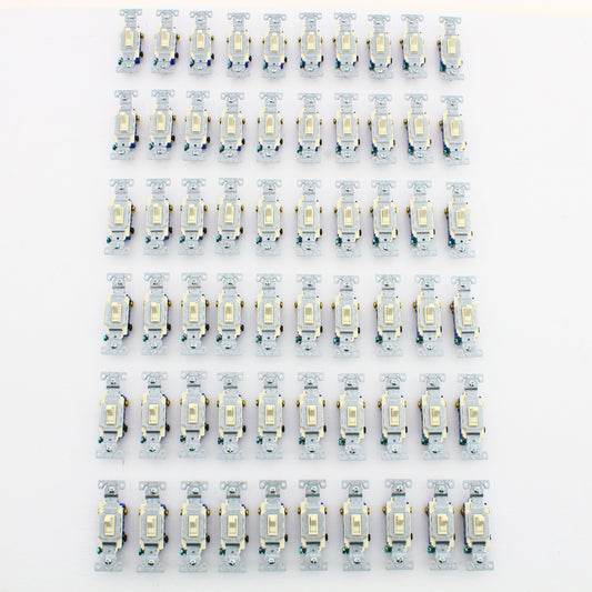 Eaton 1303-7A Almond Residential Toggle Wall Light Switches 3-Way 15A 120V 60pcs