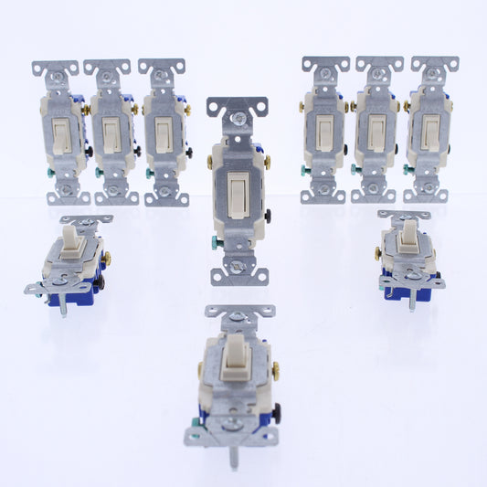 Eaton 1303-7A Almond 3-Way Residential 15A Toggle Light Switches 120V Bulk 10pk