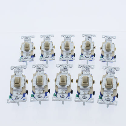 10 Eaton Ivory Quiet Toggle Wall Light Switches 3-Way 15A 120V 1303-7V
