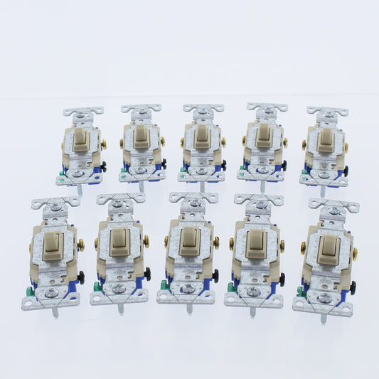 10 Eaton Ivory Quiet Toggle Wall Light Switches 3-Way 15A 120V 1303-7V
