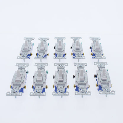 10 Eaton White Quiet Toggle Wall Light Switches 3-Way 15A 120V 1303-7W