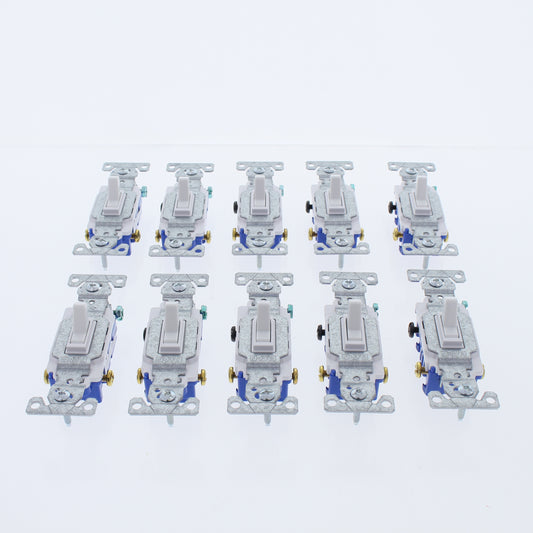 10 Eaton White Quiet Toggle Wall Light Switches 3-Way 15A 120V 1303-7W