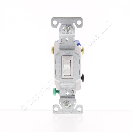 Eaton 1303-7W White 3-Way 15A Toggle Wall Light Switch Control 120V Bulk