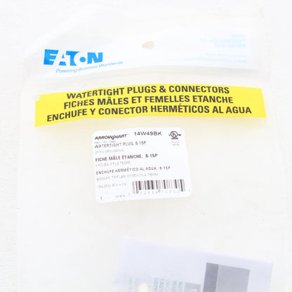 Eaton Black Watertight Straight Blade Plug Hart-Lock 6-15P 15A 250V 14W49BK