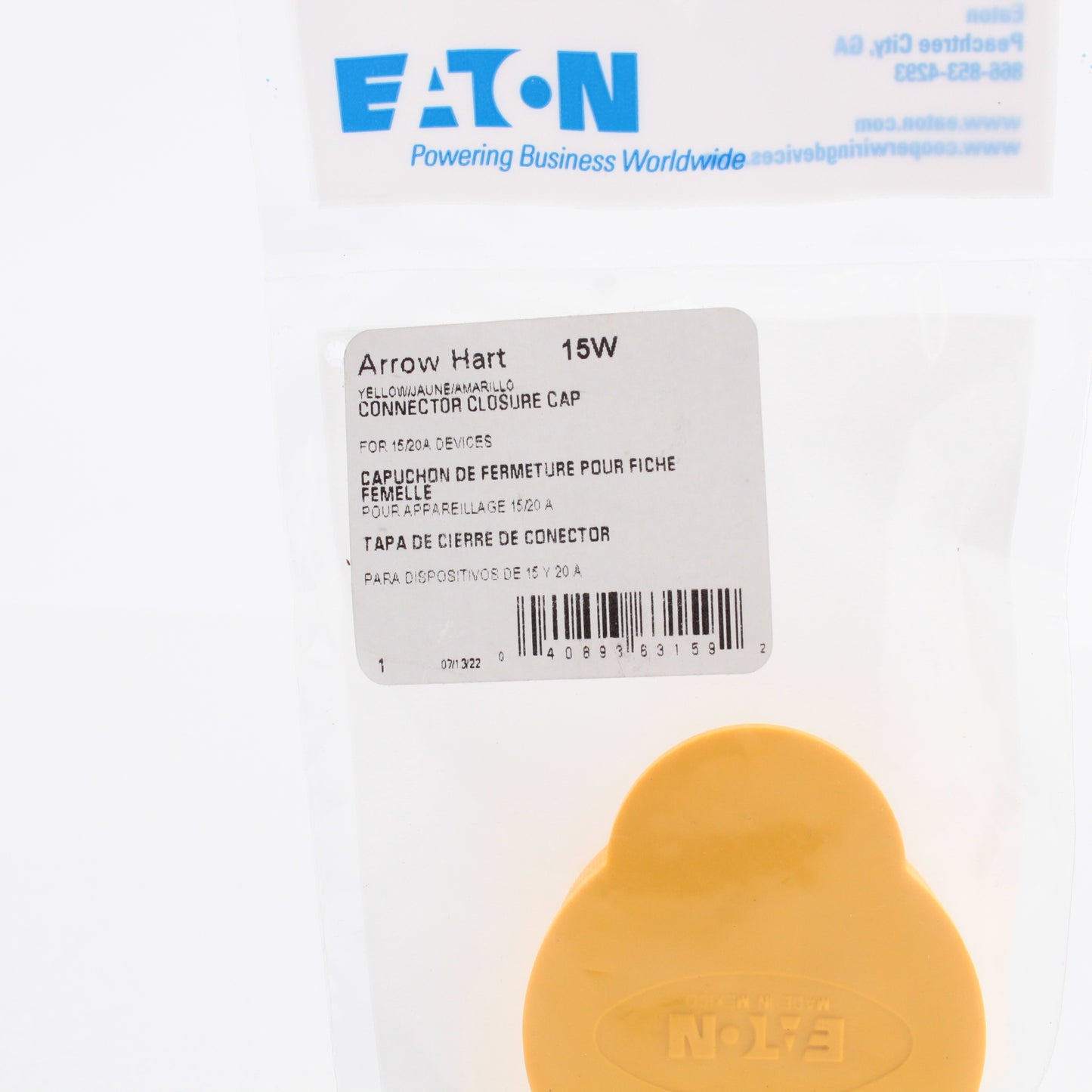 Eaton Yellow Replacement Watertight Connector Closure Cap T15W