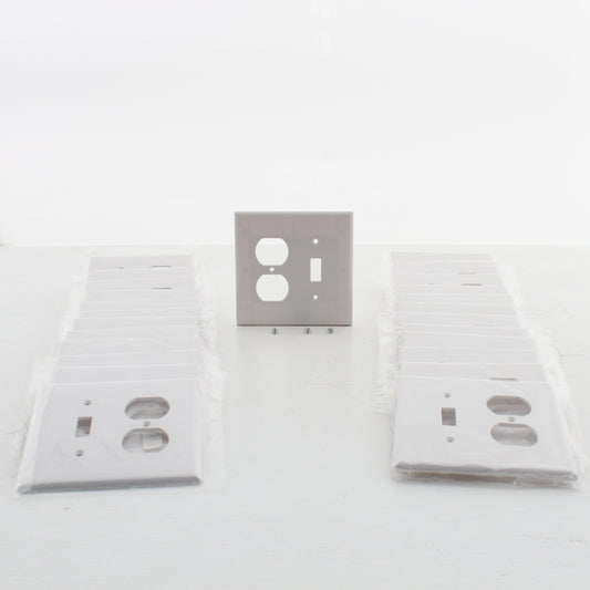 Eaton 2038W White 2-Gang Toggle Duplex Plastic Mid-Size Wallplate Cover 25-pack