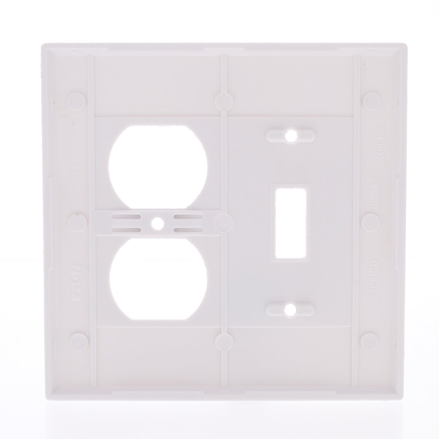Eaton 2038W White 2-Gang Toggle Duplex Outlet Plastic Mid-Size Wallplate Cover
