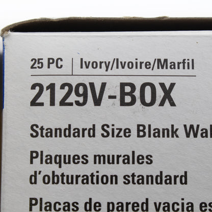 Eaton 2129V Ivory 1-Gang Blank Plastic Standard Wallplate Cover Box Mount 25pcs