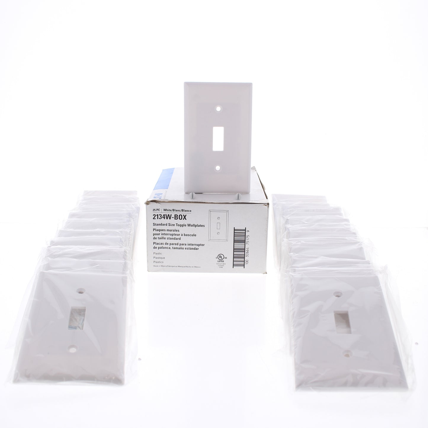 Eaton 2134W White 1-Gang Toggle Switch Plastic Standard Wallplate Covers 25-pack