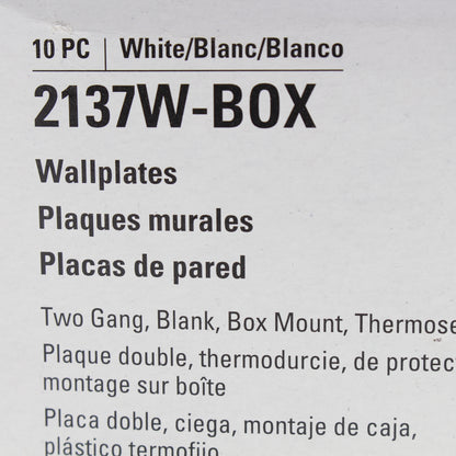 Eaton 2137W White 2-Gang Blank Plastic Standard Wallplate Cover Box Mount 10pcs