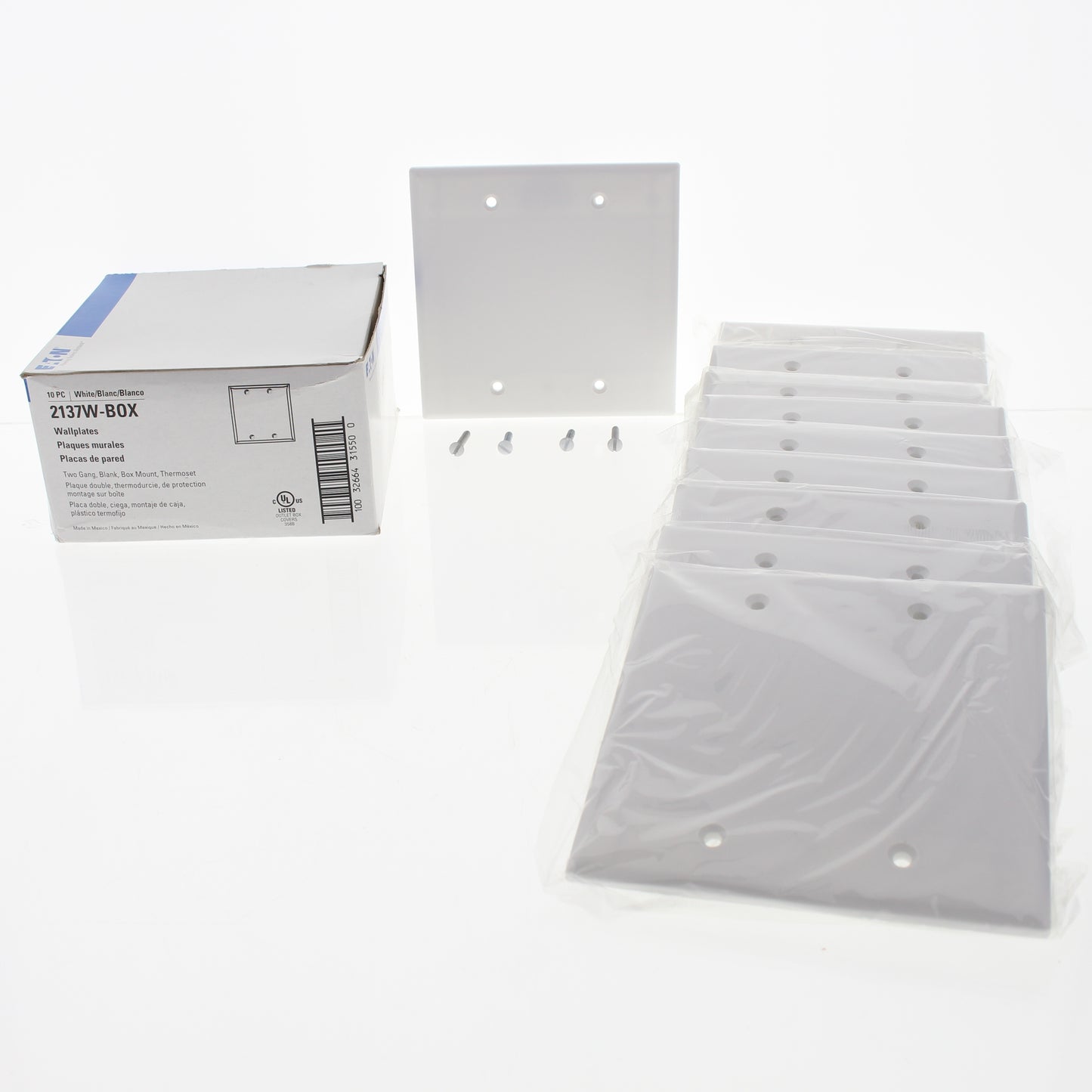 Eaton 2137W White 2-Gang Blank Plastic Standard Wallplate Cover Box Mount 10pcs