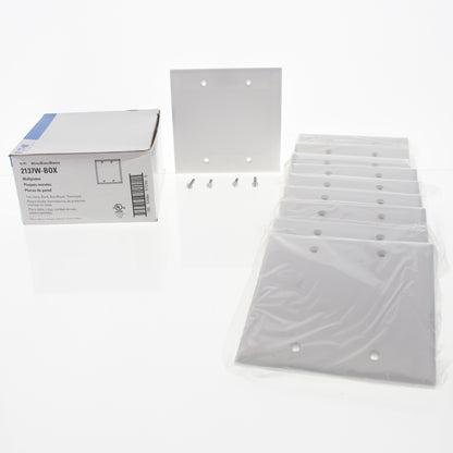 Eaton 2137W White 2-Gang Blank Plastic Standard Wallplate Cover Box Mount 10pcs