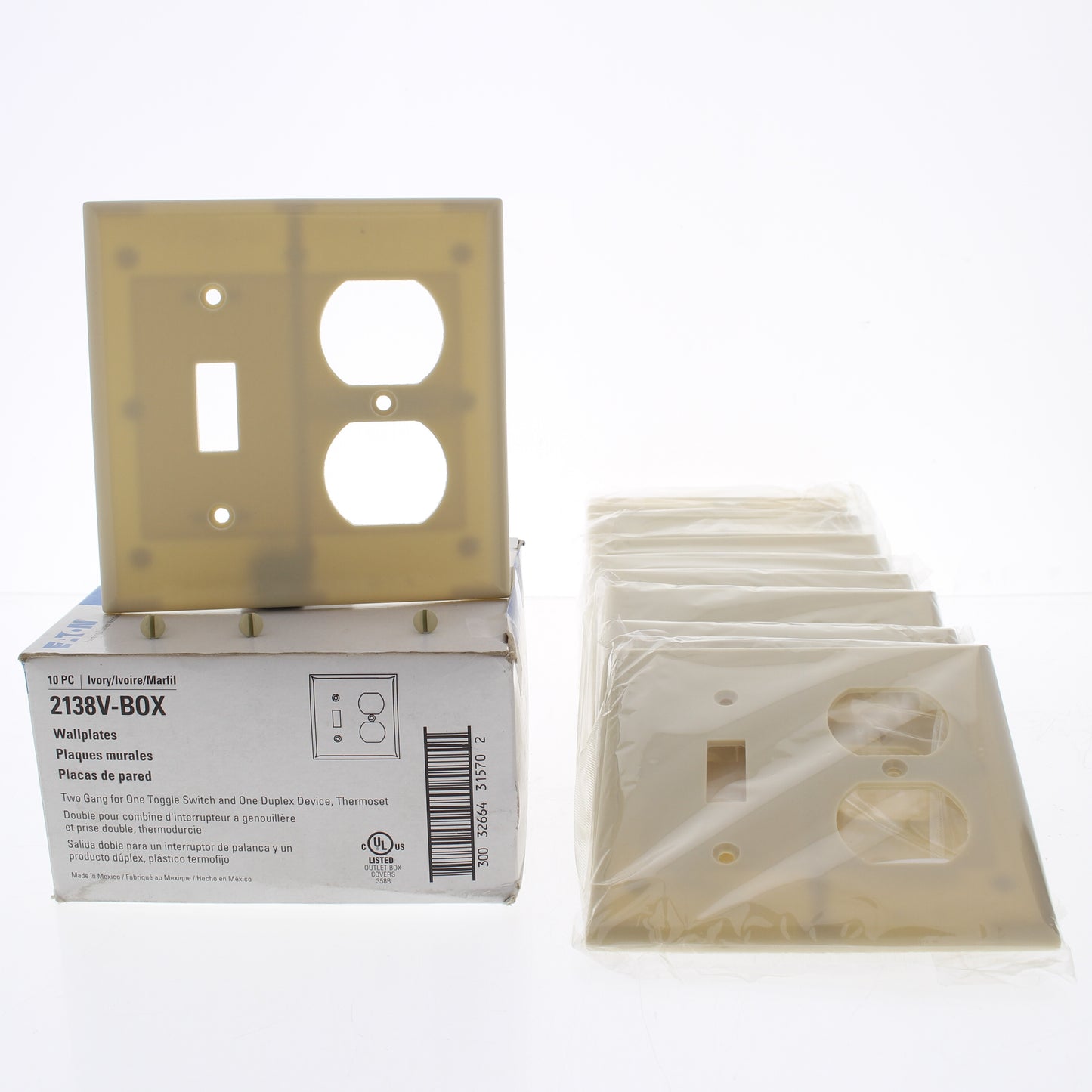 Eaton 2138V Ivory 2-Gang Toggle Duplex Plastic Standard Wallplate Cover 10-pack