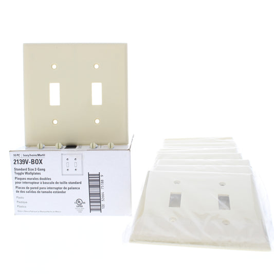 Eaton 2139V Ivory 2-Gang Toggle Switch Plastic Standard Wallplate Covers 10-pack