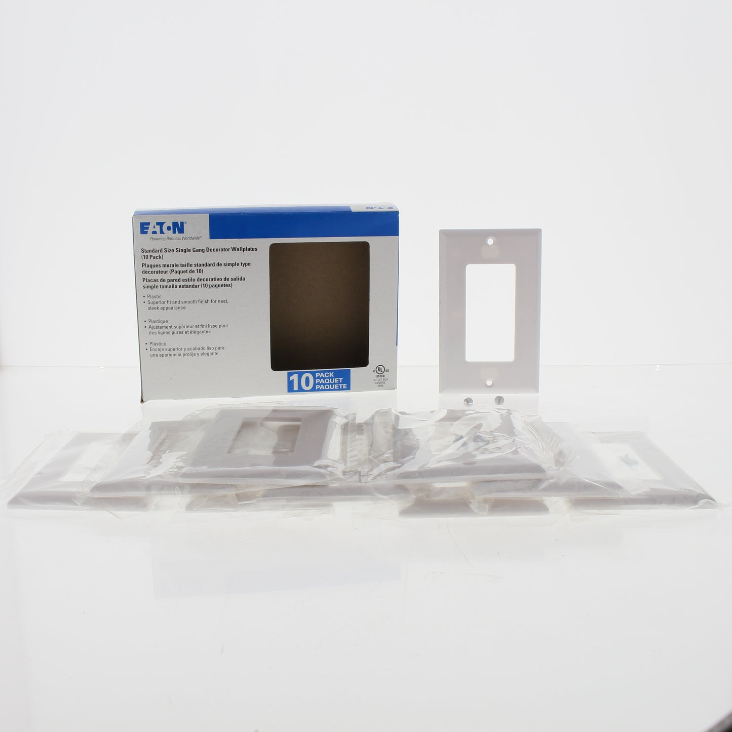 Eaton 2151W White 1-Gang Decorator GFCI Plastic Standard Wallplate Cover 10-pack