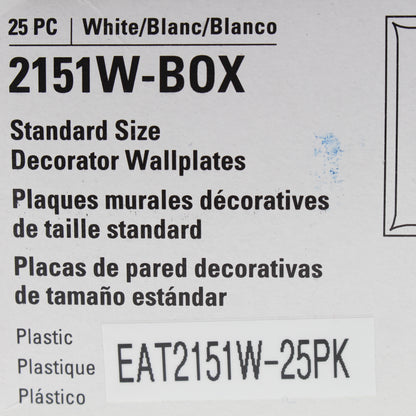Eaton 2151W White 1-Gang Decorator GFCI Plastic Standard Wallplate Cover 25-pack