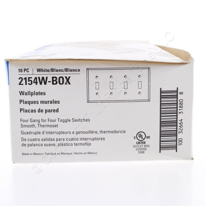 Eaton 2154W White 4-Gang Toggle Switch Plastic Standard Wallplate Covers 10-pack