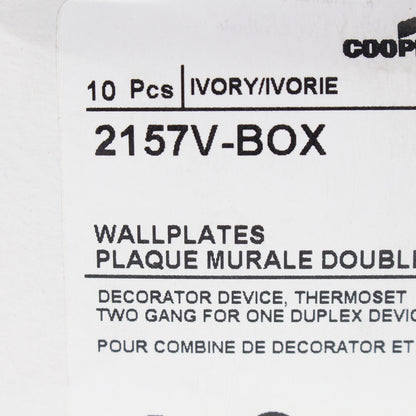 Eaton 2157V Ivory 2-Gang Duplex Decorator Plastic Standard Wallplate Cover 10pcs