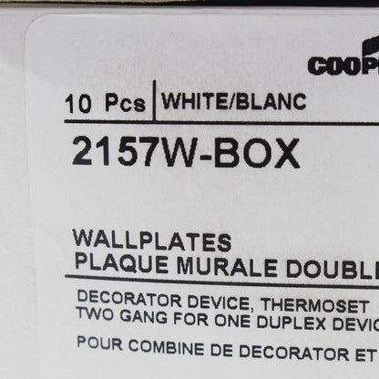 Eaton 2157W White 2-Gang Duplex Decorator Plastic Standard Wallplate Cover 10pcs