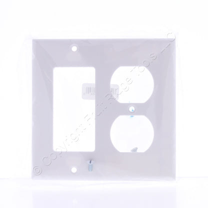 Eaton 2157W White 2-Gang Duplex Outlet Decorator GFCI Plastic Standard Wallplate