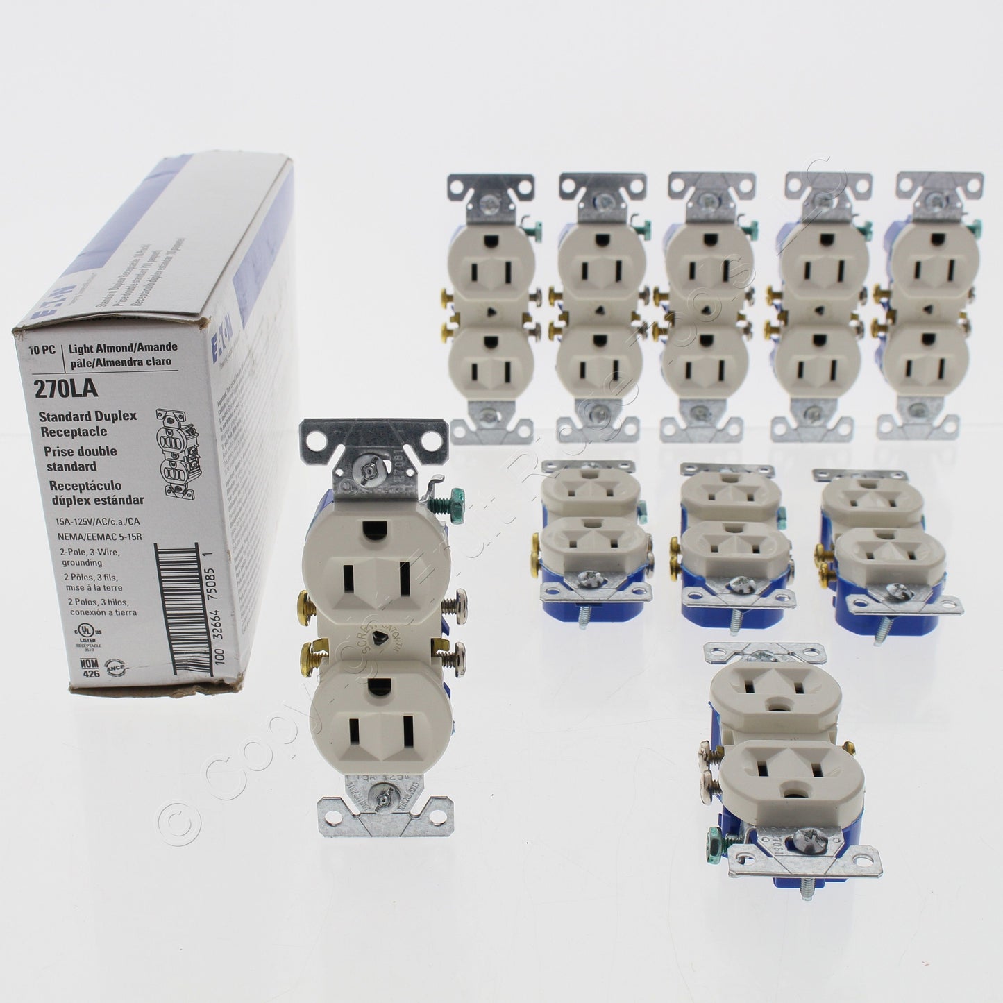 10 Eaton Light Almond Wall Outlet Duplex Receptacle Nema 5-15R 15A 125V 270LA