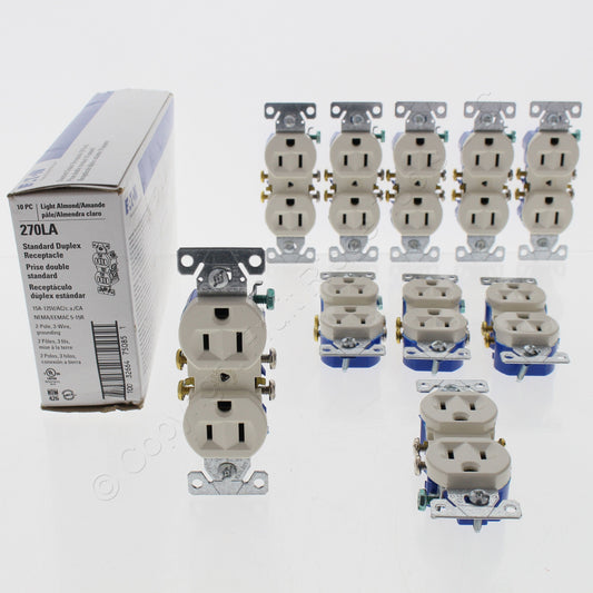 10 Eaton Light Almond Wall Outlet Duplex Receptacle Nema 5-15R 15A 125V 270LA