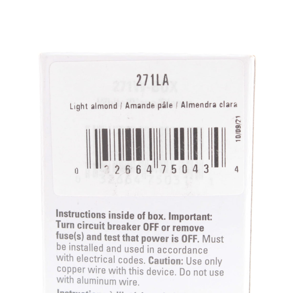 Eaton 271LA Light Almond Single Pole Double Wall 15A Light Switch Duplex Toggle