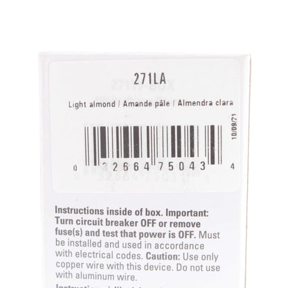Eaton 271LA Light Almond Single Pole Double Wall 15A Light Switch Duplex Toggle